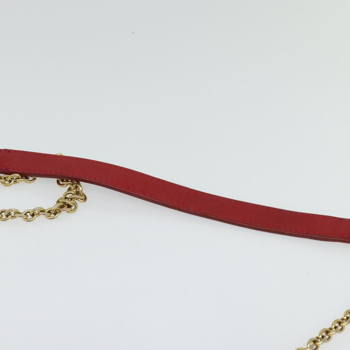 CELINE Chain Shoulder Bag Leather Red Gold Auth bs28138