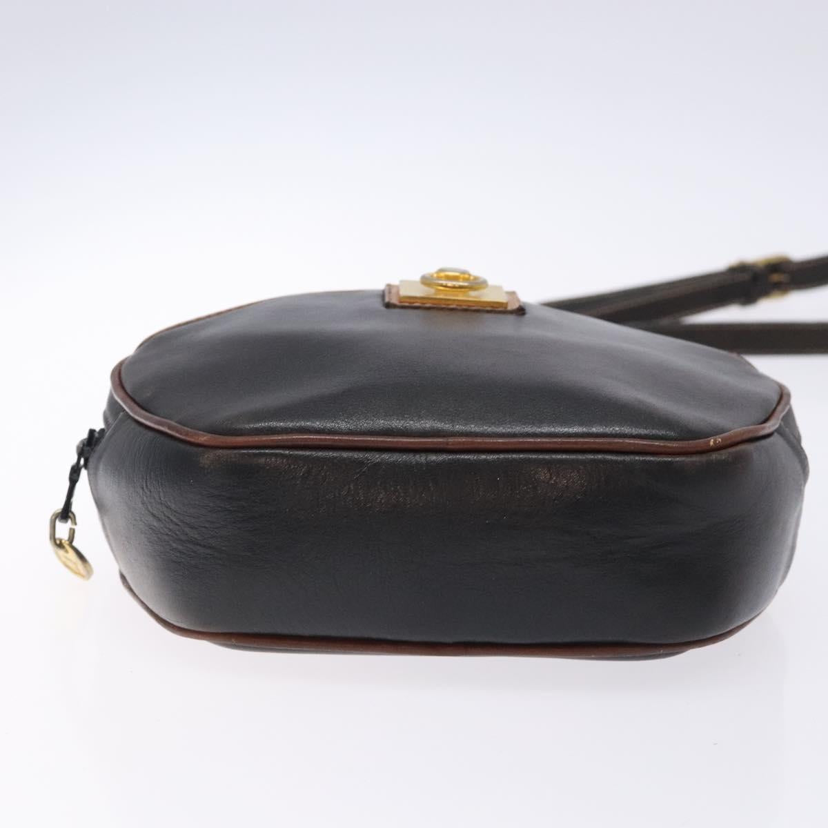 CELINE Shoulder Bag Leather Black Gold Auth bs28139