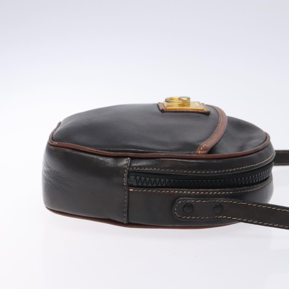 CELINE Shoulder Bag Leather Black Gold Auth bs28139