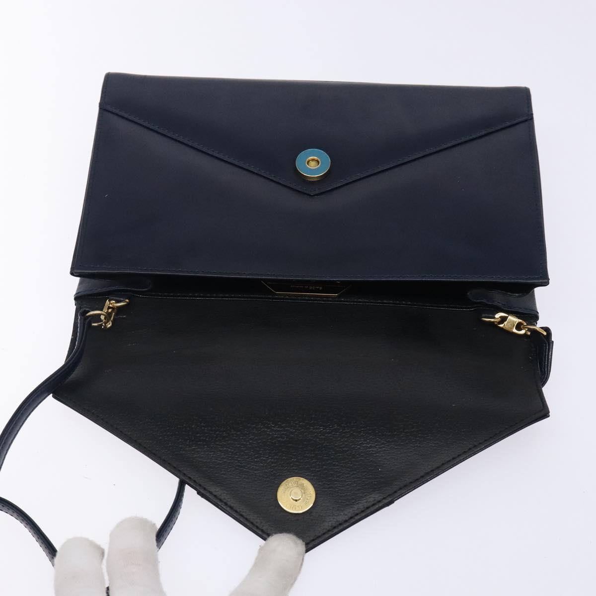 GIVENCHY Shoulder Bag Leather Navy Gold Auth bs28140