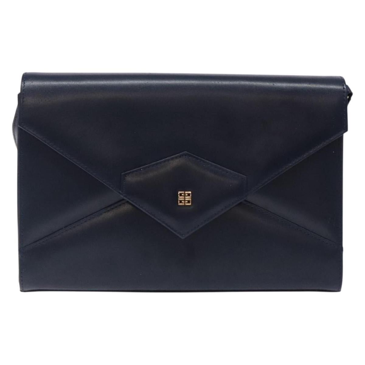 GIVENCHY Shoulder Bag Leather Navy Gold Auth bs28140