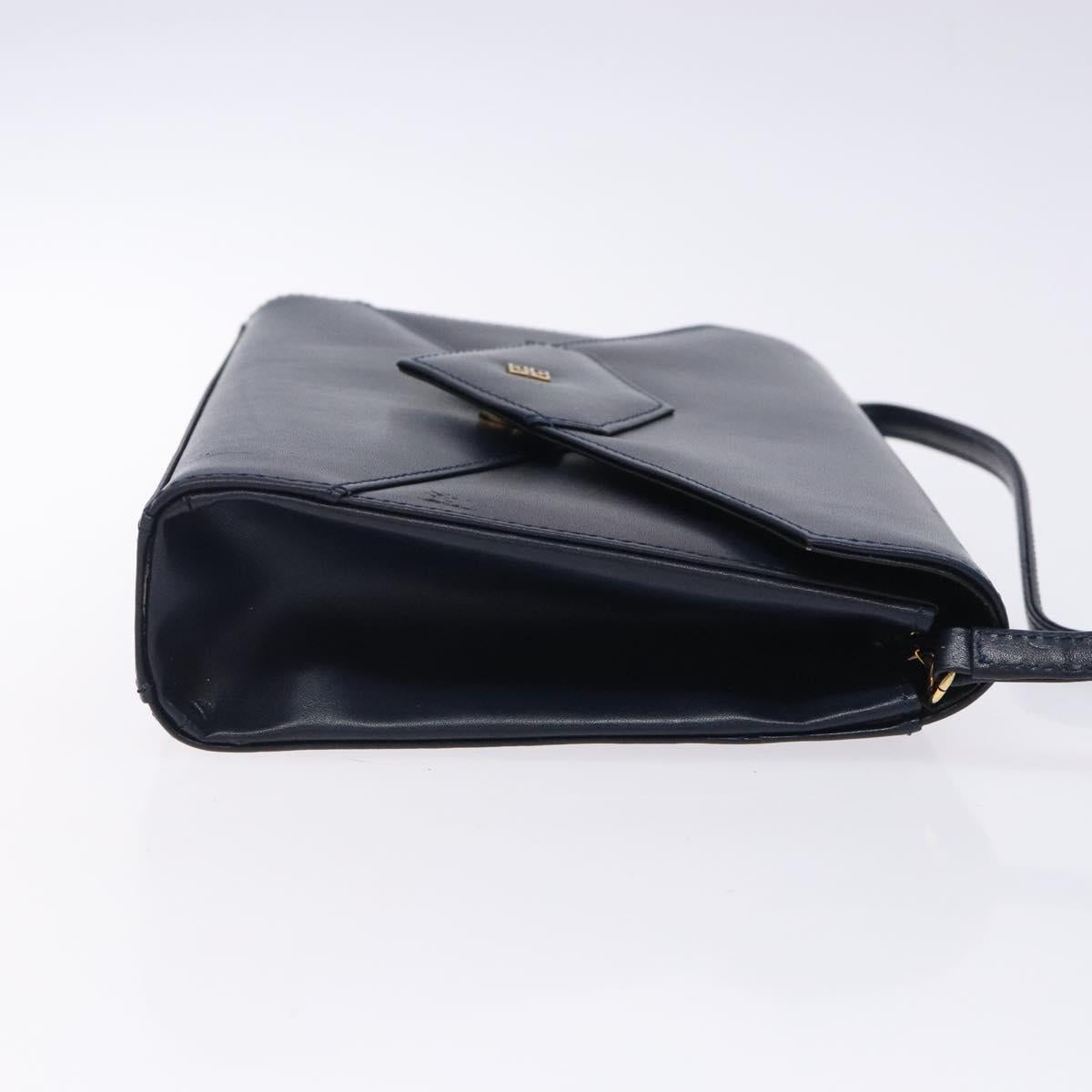 GIVENCHY Shoulder Bag Leather Navy Gold Auth bs28140