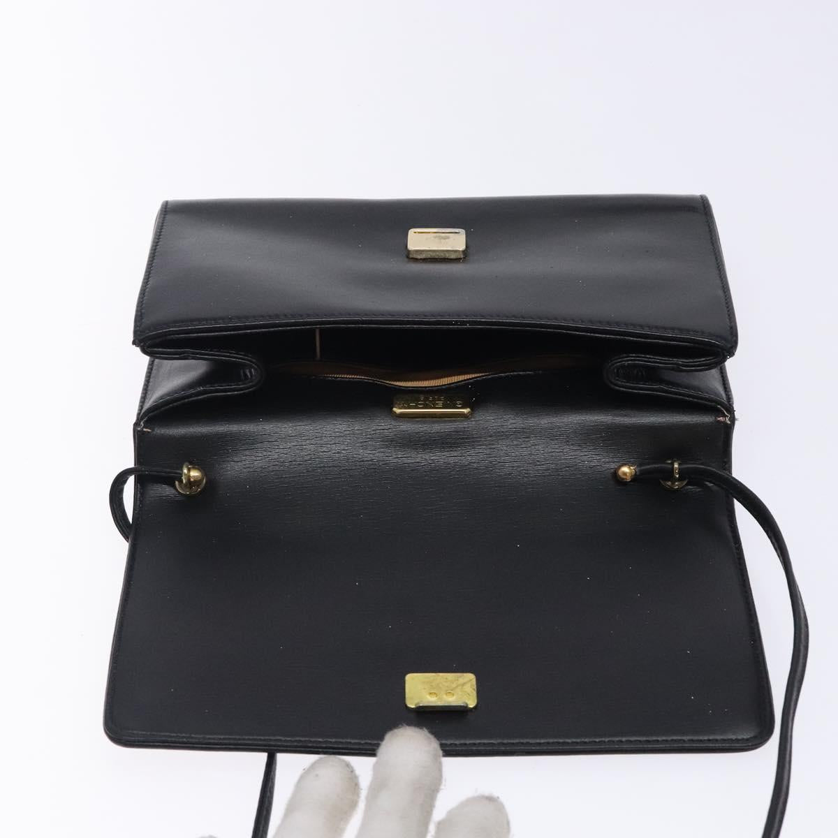 GIVENCHY Shoulder Bag Leather Black Gold Auth bs28141