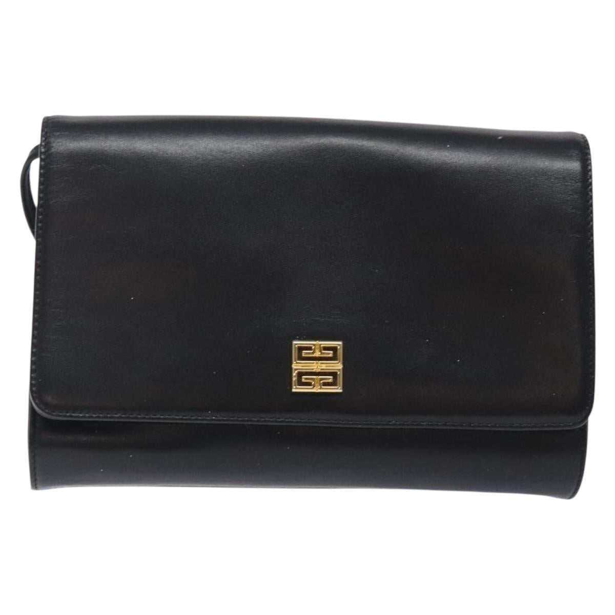 GIVENCHY Shoulder Bag Leather Black Gold Auth bs28141