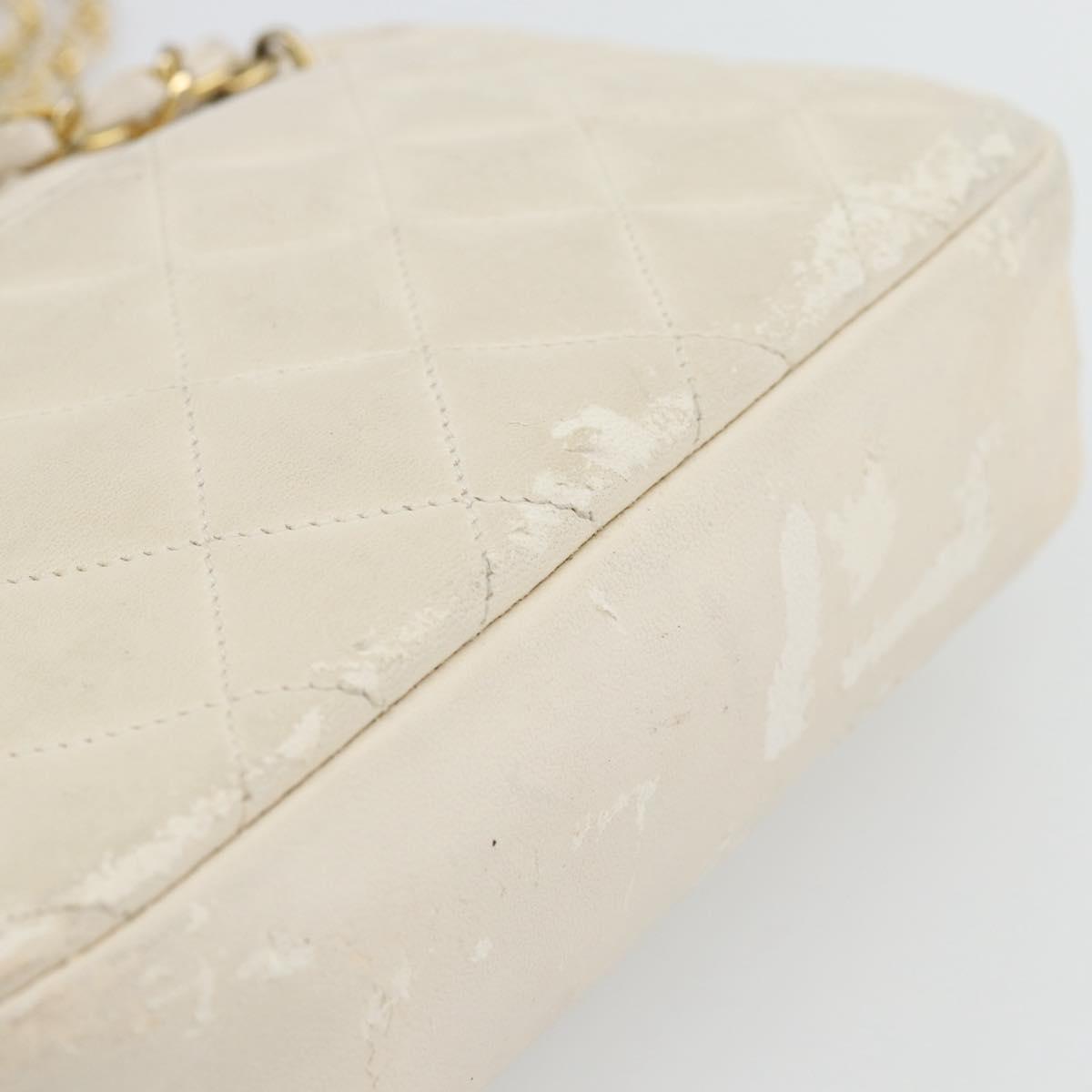 CHANEL Matelasse Chain Shoulder Bag Lamb Skin White Gold CC Auth bs28144
