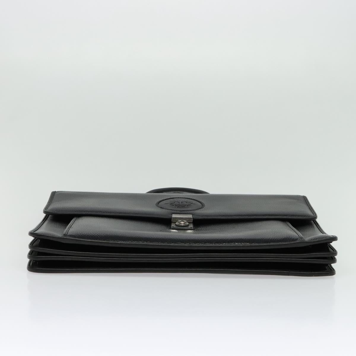 Gianni Versace Business Bag Leather Black Silver Auth bs28153