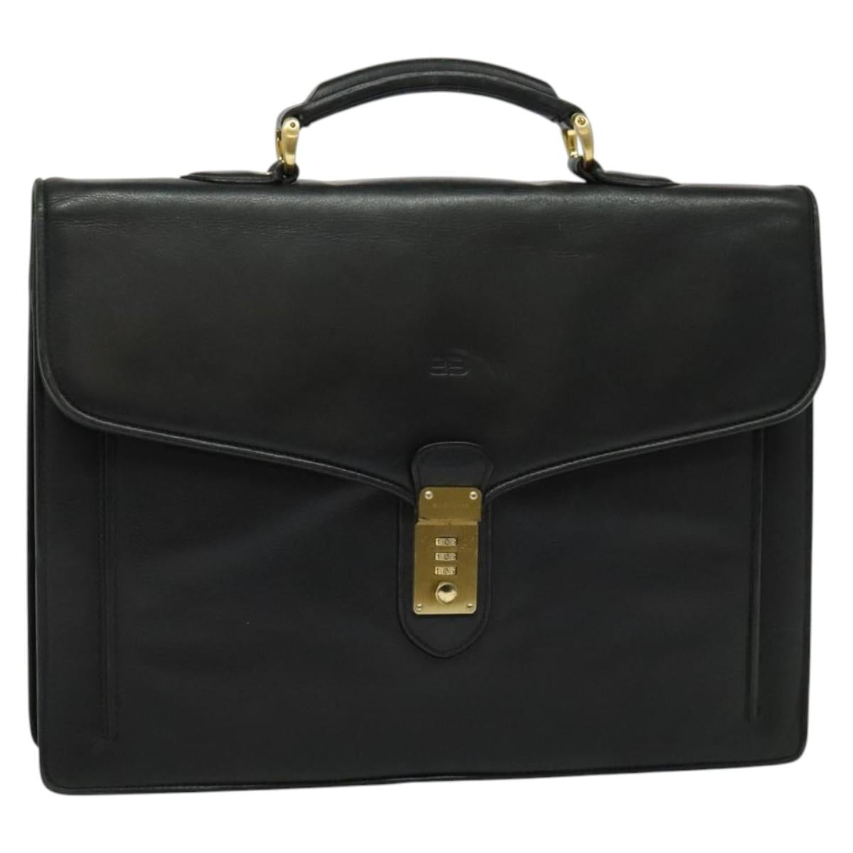 BALENCIAGA Business Bag Leather Black Gold Auth bs28157