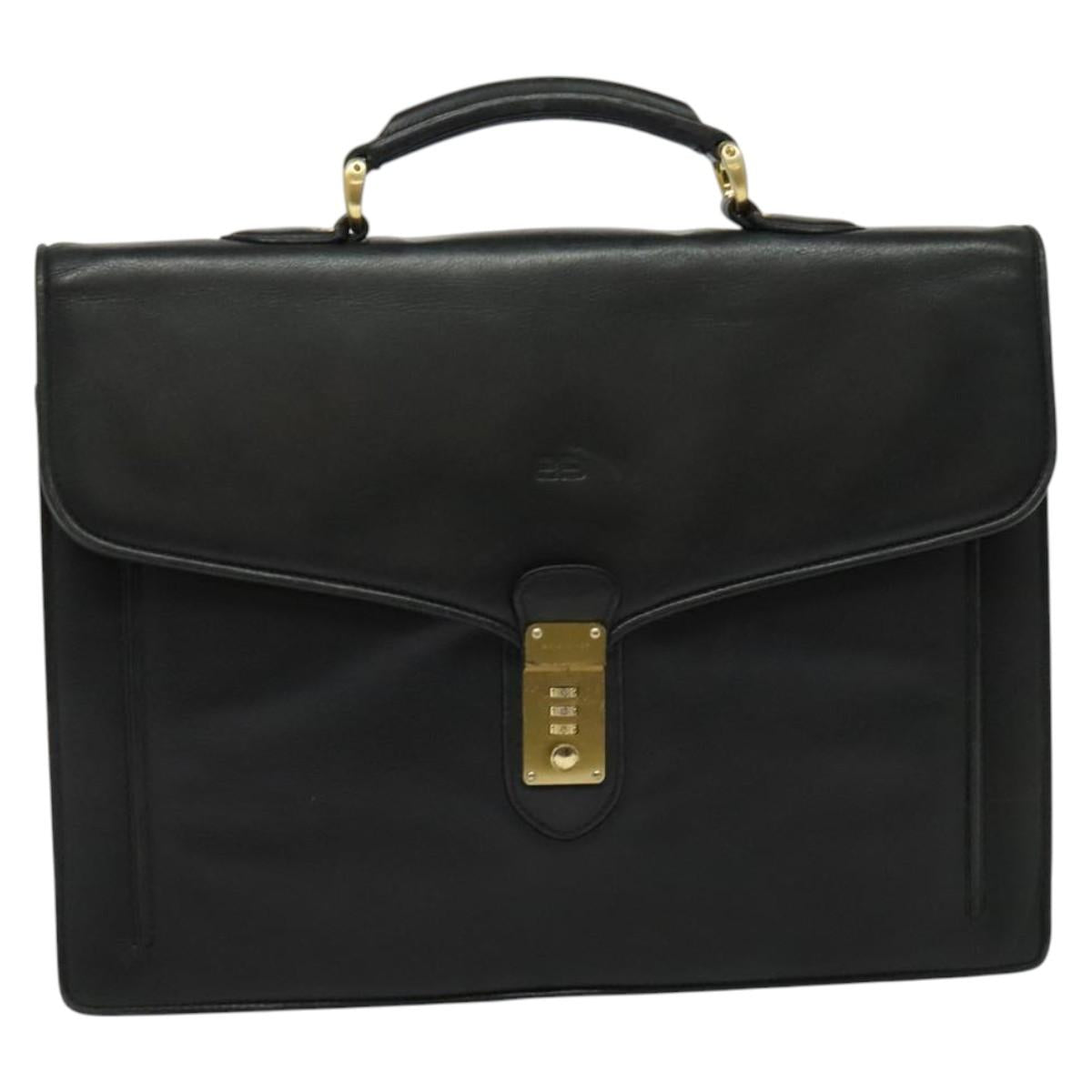 BALENCIAGA Business Bag Leather Black Gold Auth bs28157