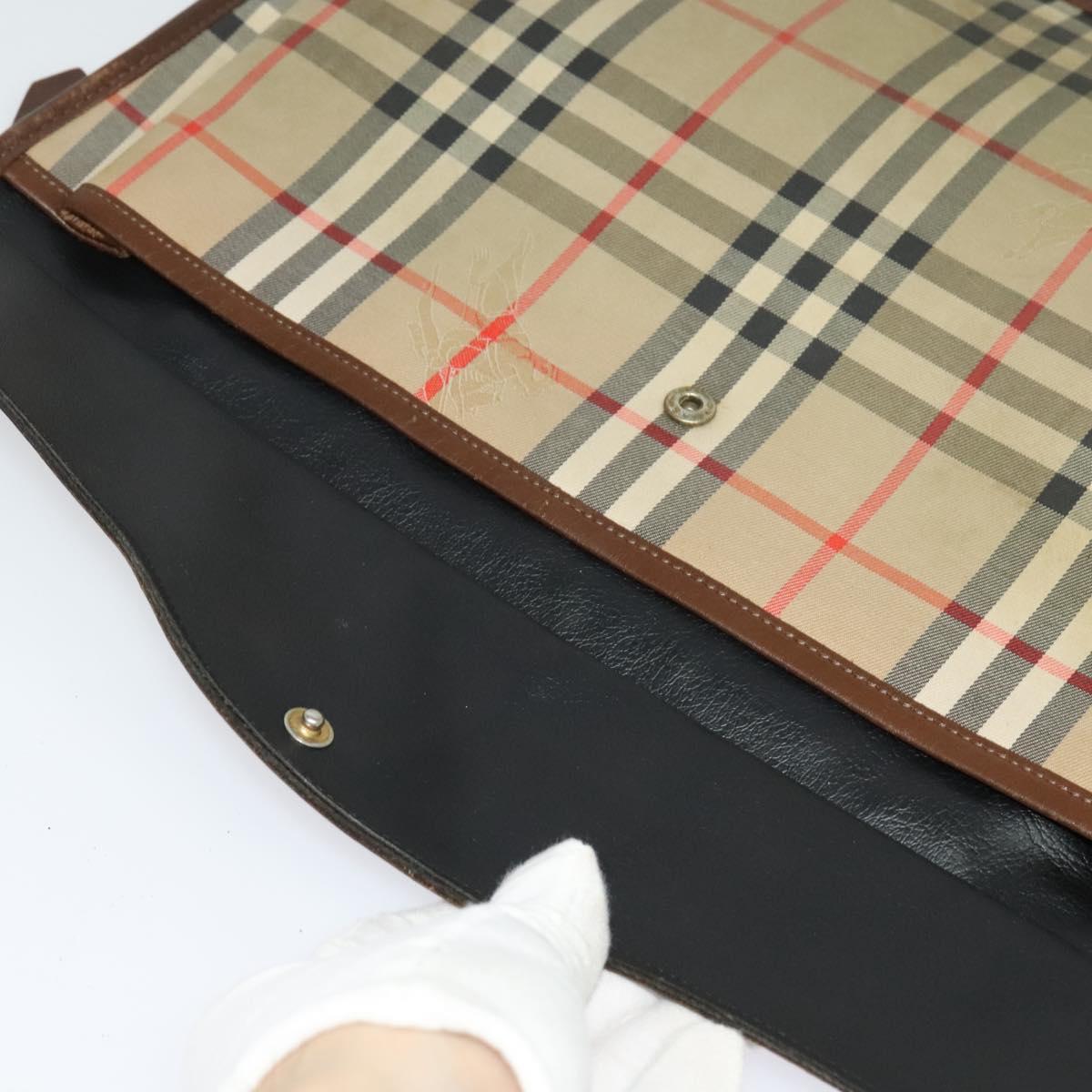 Burberrys Nova Check Clutch Bag Canvas Beige Auth bs28158