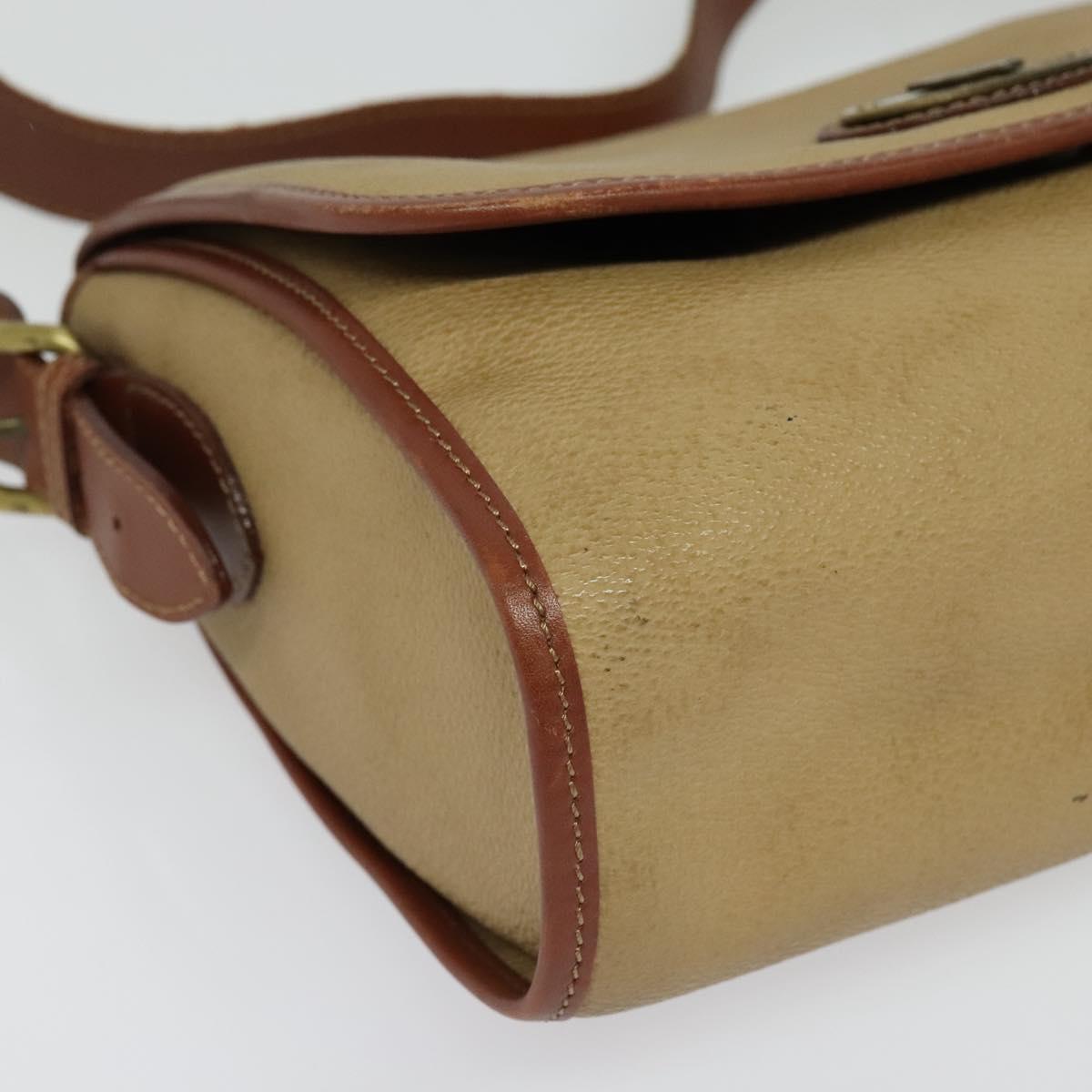 Burberrys Shoulder Bag PVC Canvas Beige Gold Auth bs28159