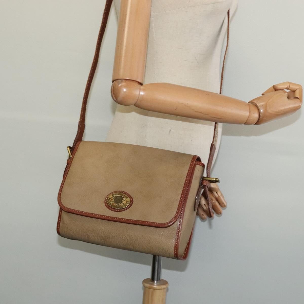 Burberrys Shoulder Bag PVC Canvas Beige Gold Auth bs28159