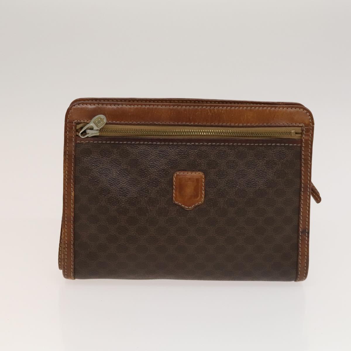 CELINE Macadam Canvas Clutch Bag PVC 3Set Brown Beige Navy Auth bs28179