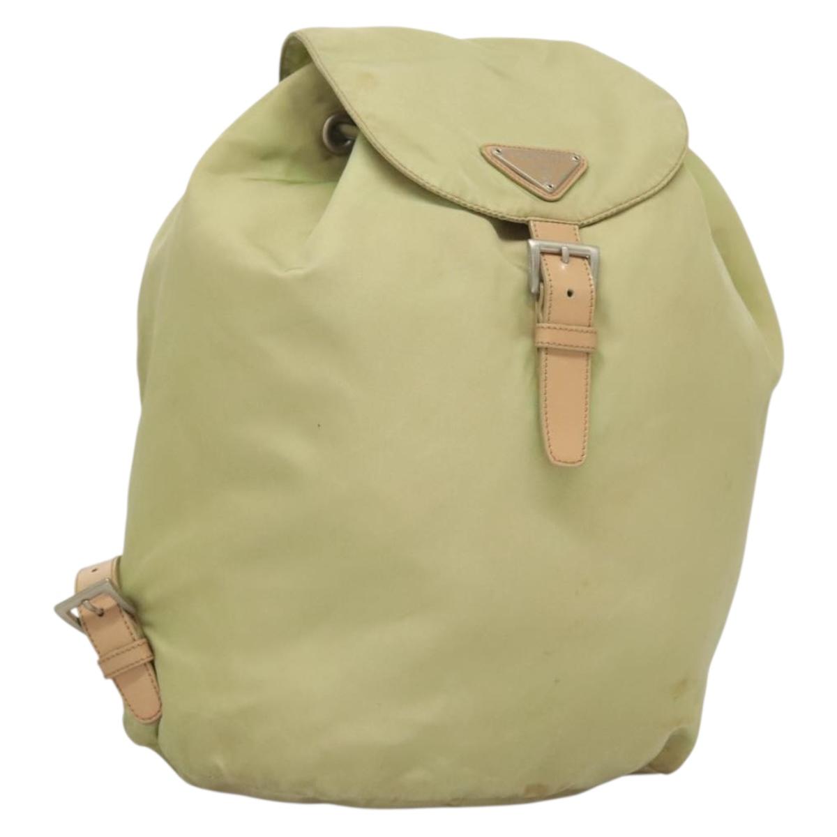 PRADA Backpack Nylon Beige Silver Auth bs28213