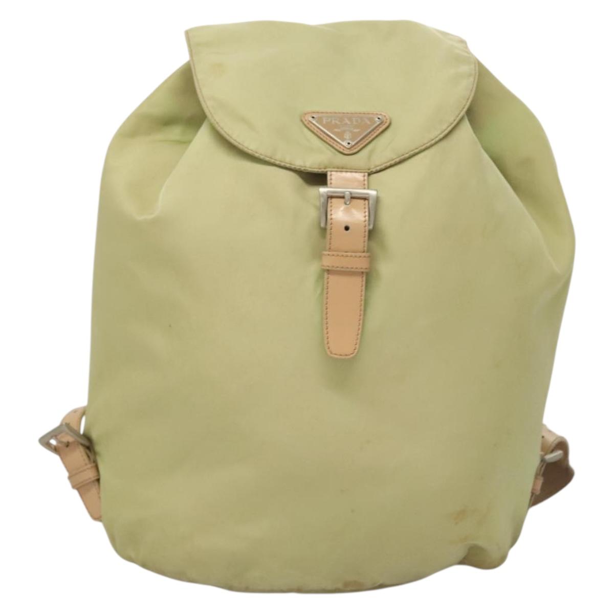 PRADA Backpack Nylon Beige Silver Auth bs28213