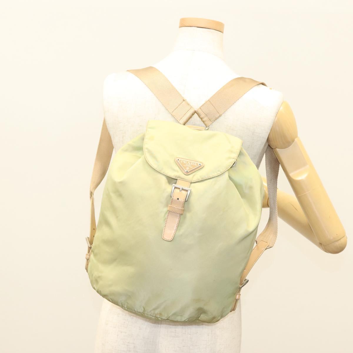 PRADA Backpack Nylon Beige Silver Auth bs28213