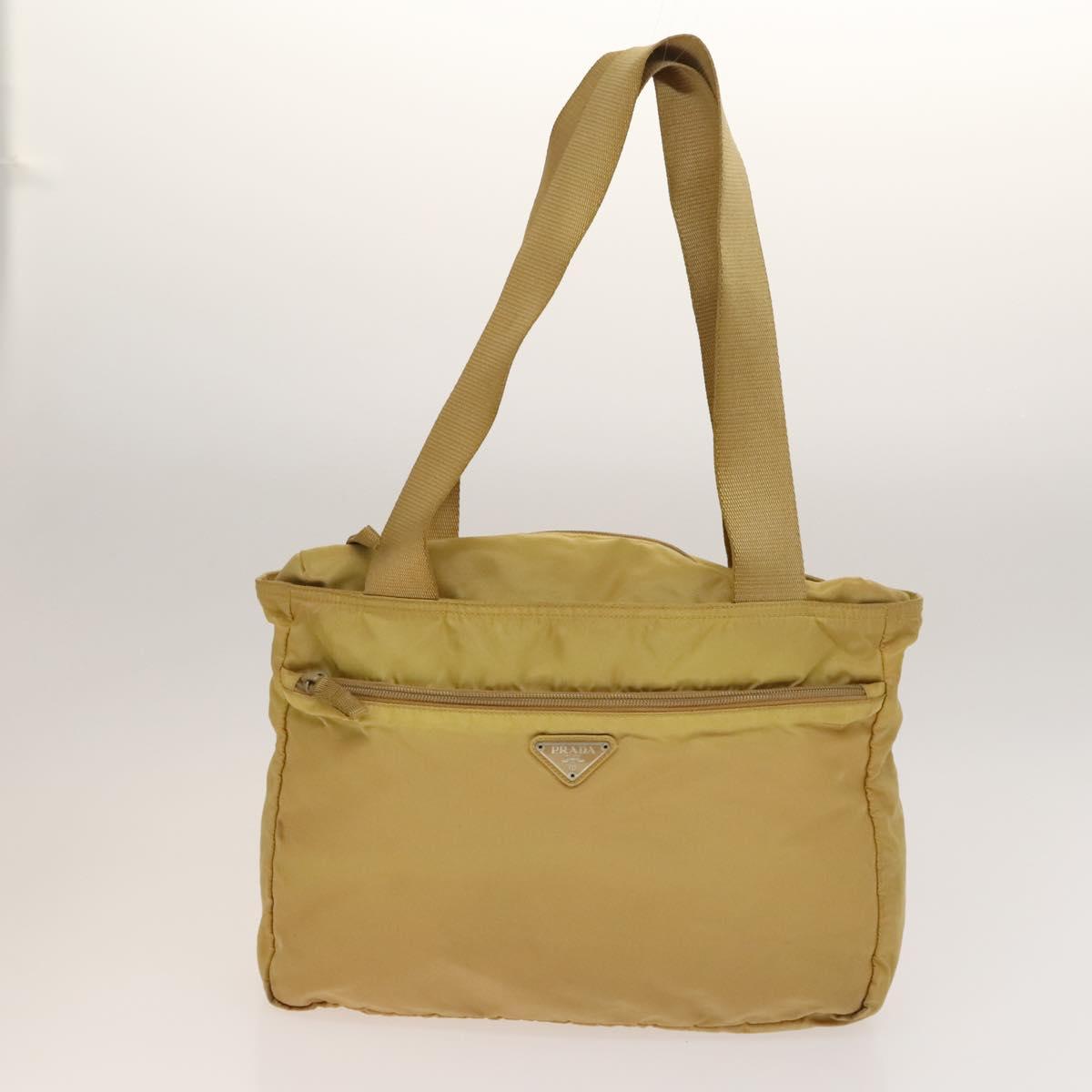 PRADA Hand Bag Leather Nylon 2Set Black Beige Silver Auth bs28219