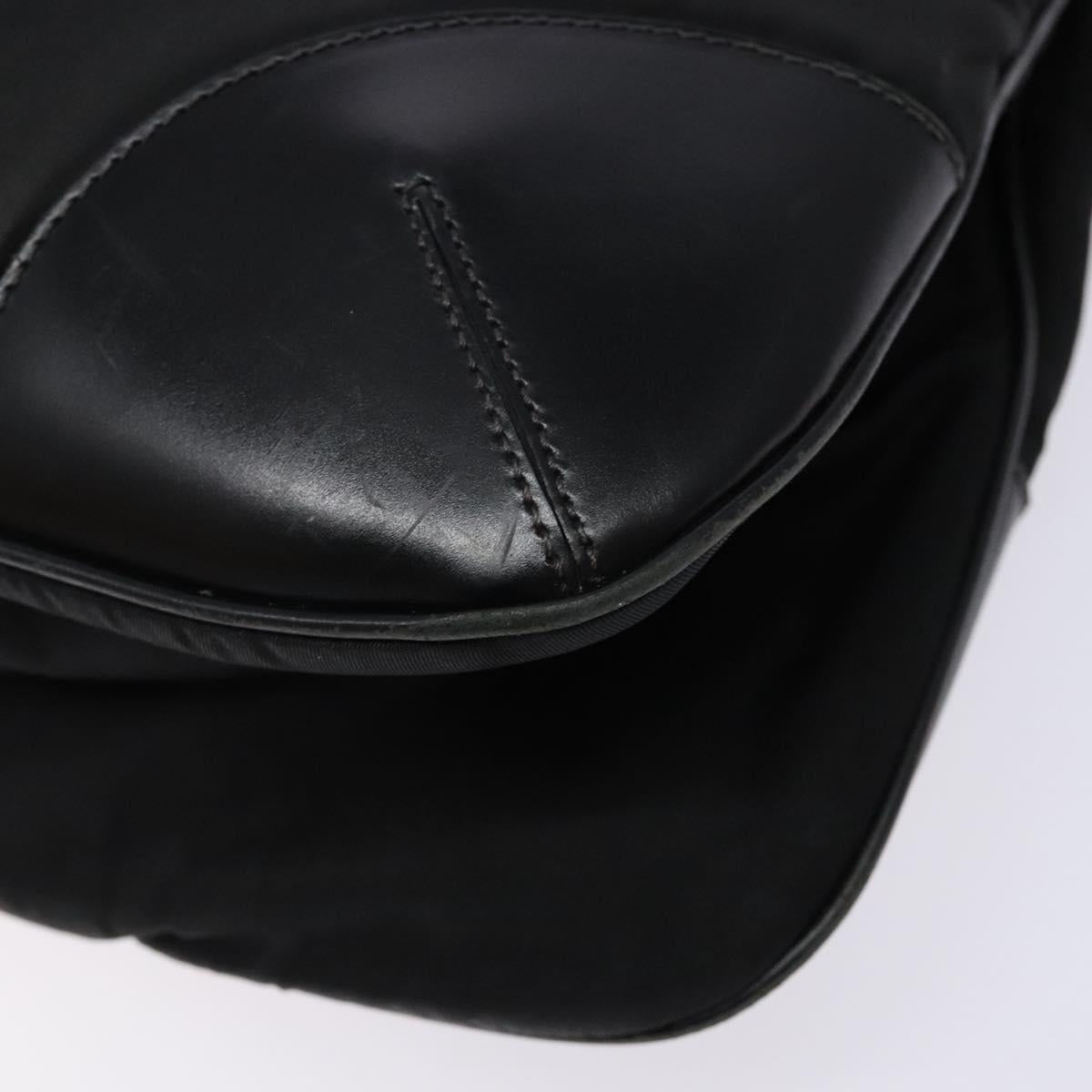 PRADA Shoulder Bag Nylon Leather Black Silver Auth bs28220