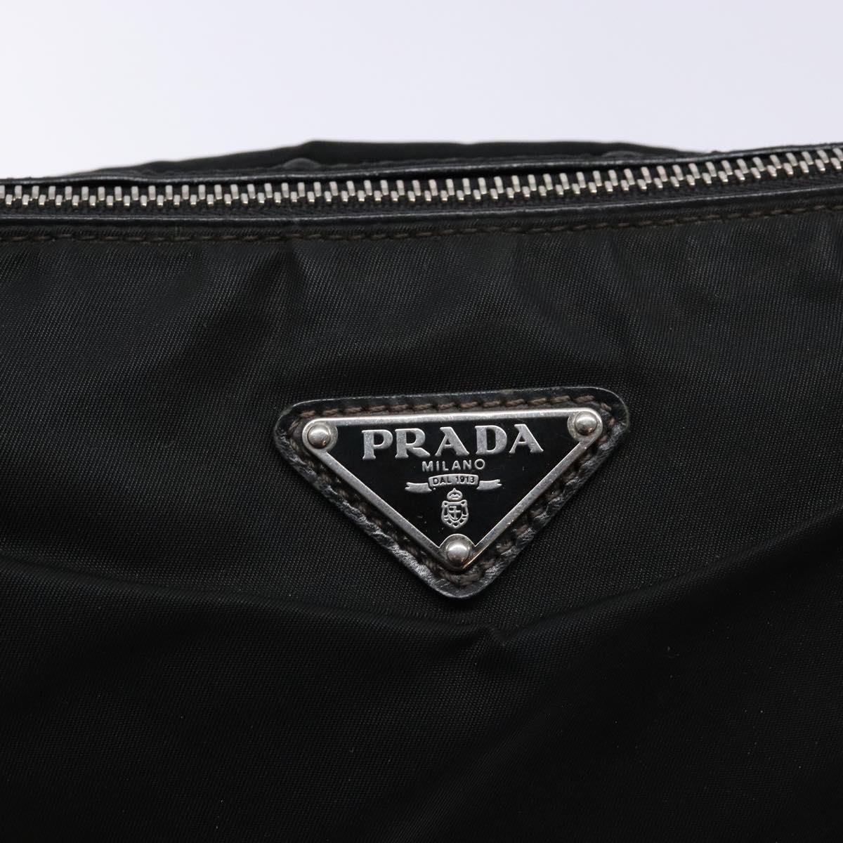 PRADA Shoulder Bag Nylon Leather Black Silver Auth bs28220