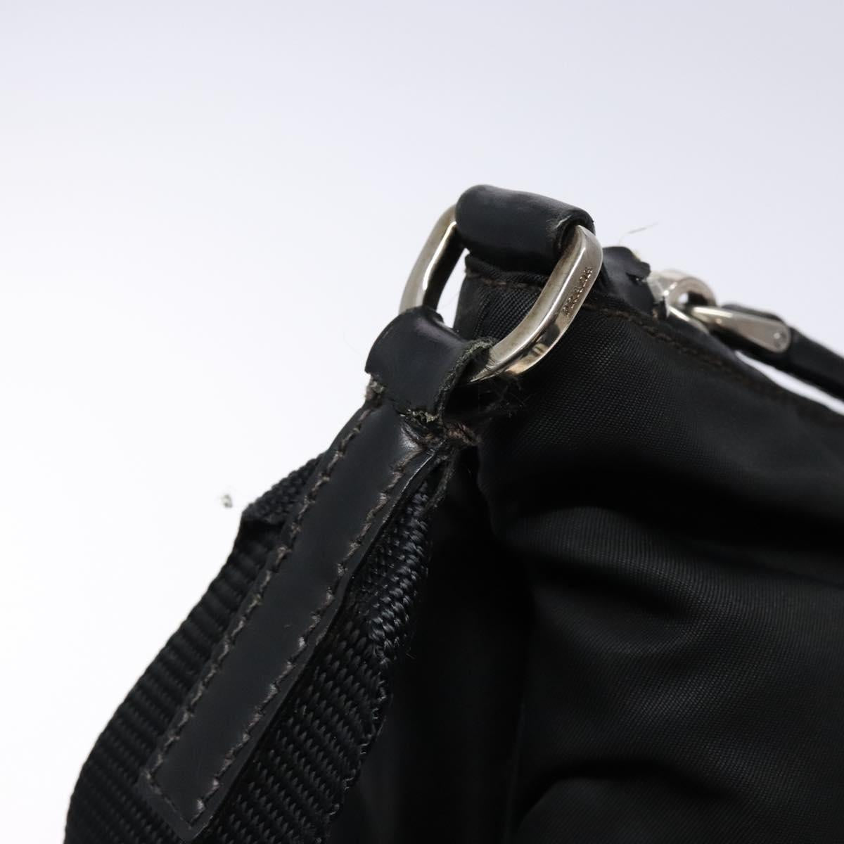 PRADA Shoulder Bag Nylon Leather Black Silver Auth bs28220
