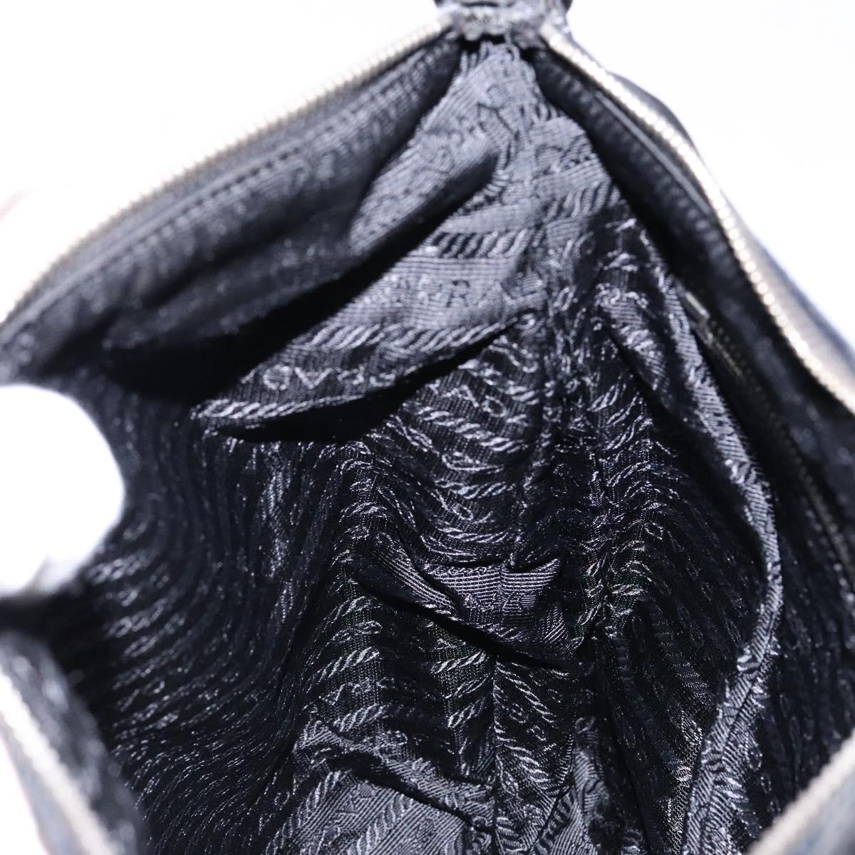 PRADA Shoulder Bag Nylon Leather Black Silver Auth bs28220