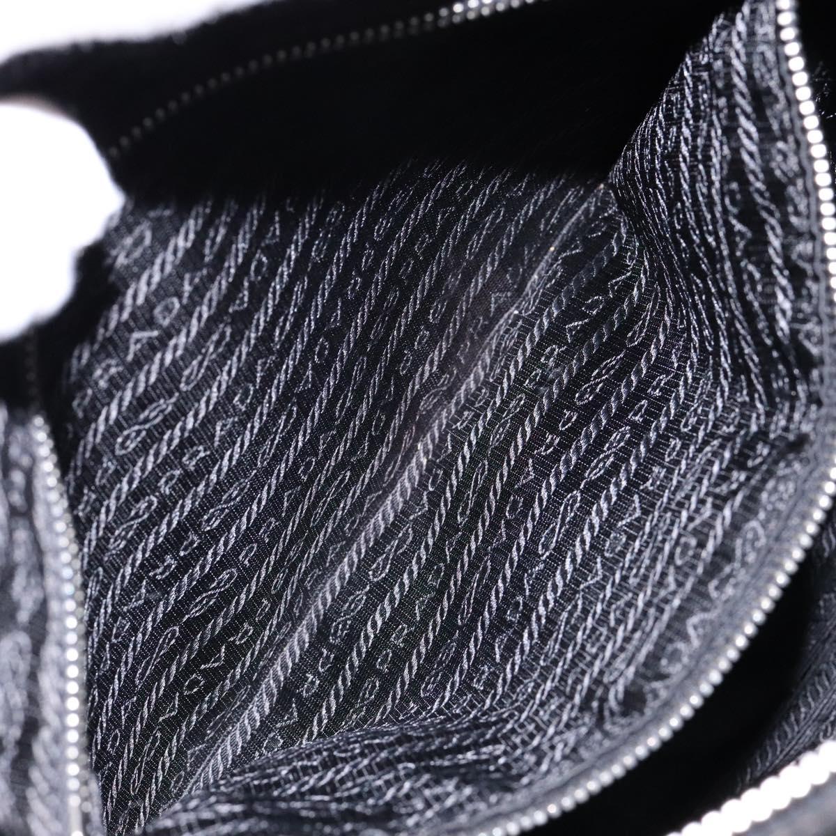 PRADA Shoulder Bag Nylon Leather Black Silver Auth bs28220