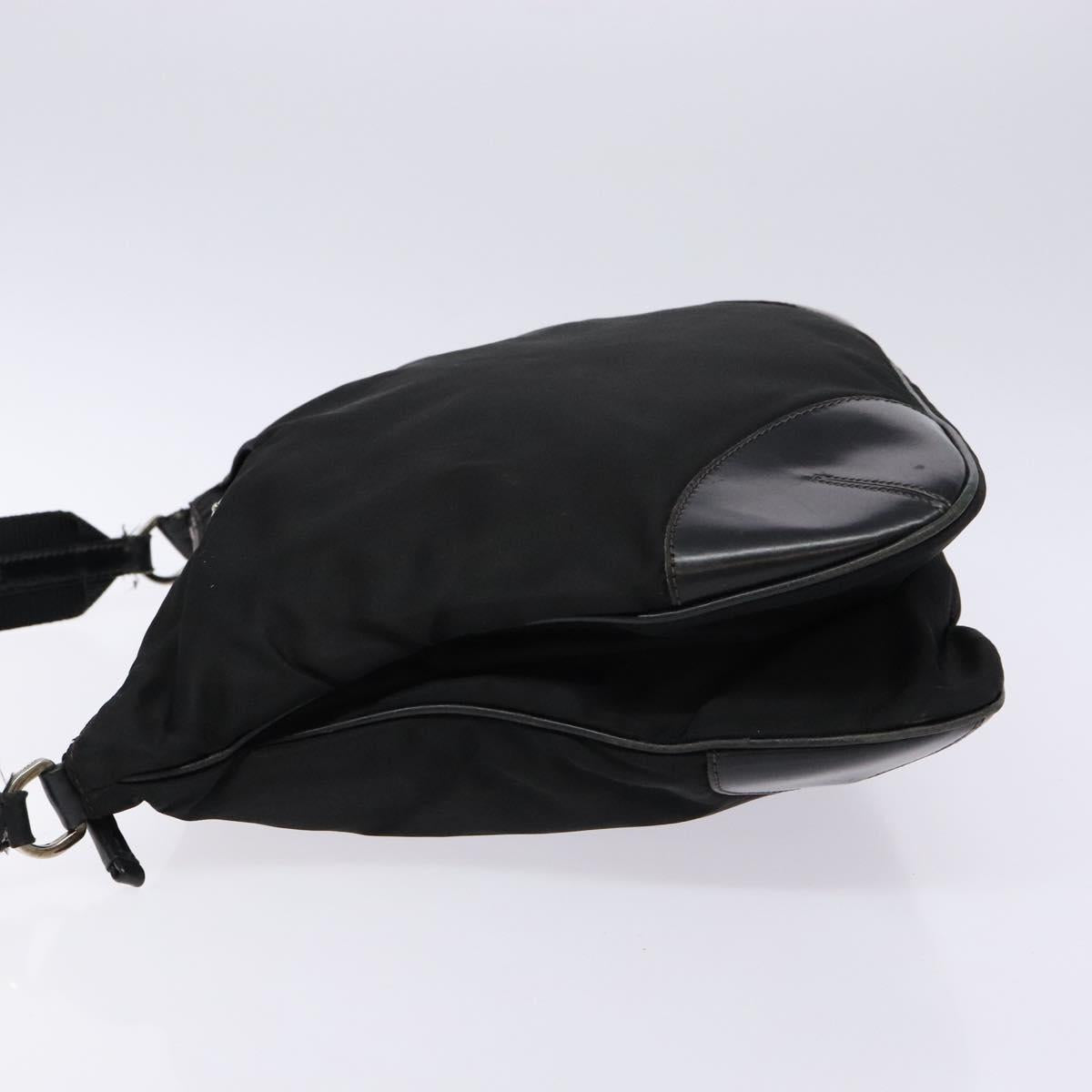 PRADA Shoulder Bag Nylon Leather Black Silver Auth bs28220