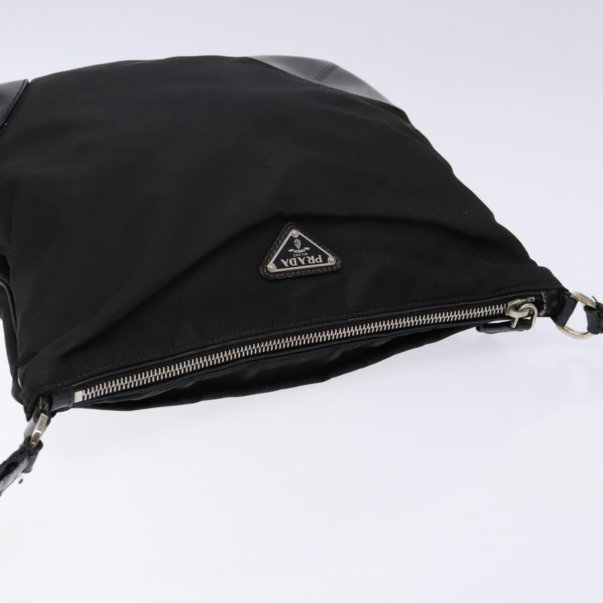 PRADA Shoulder Bag Nylon Leather Black Silver Auth bs28220