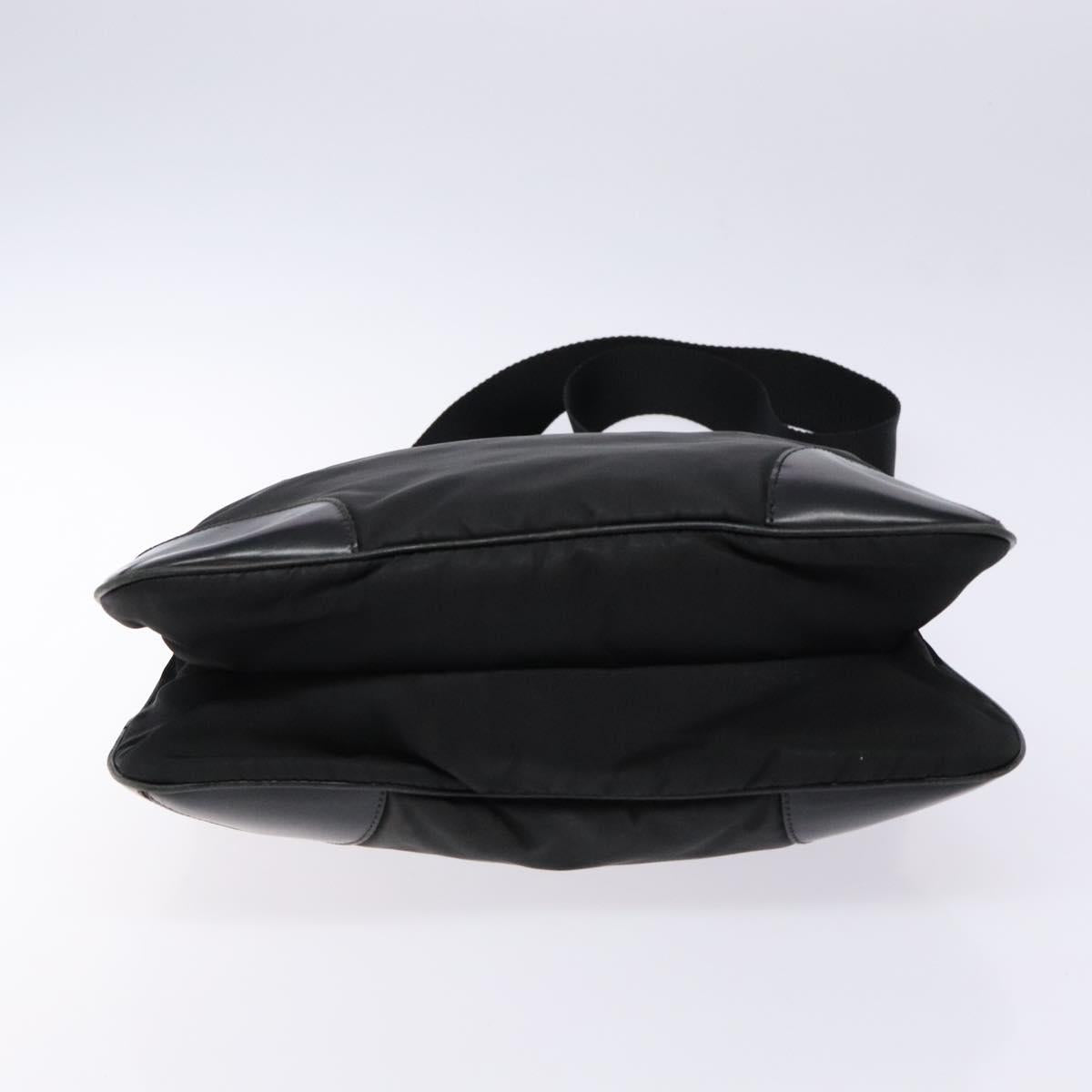 PRADA Shoulder Bag Nylon Leather Black Silver Auth bs28220