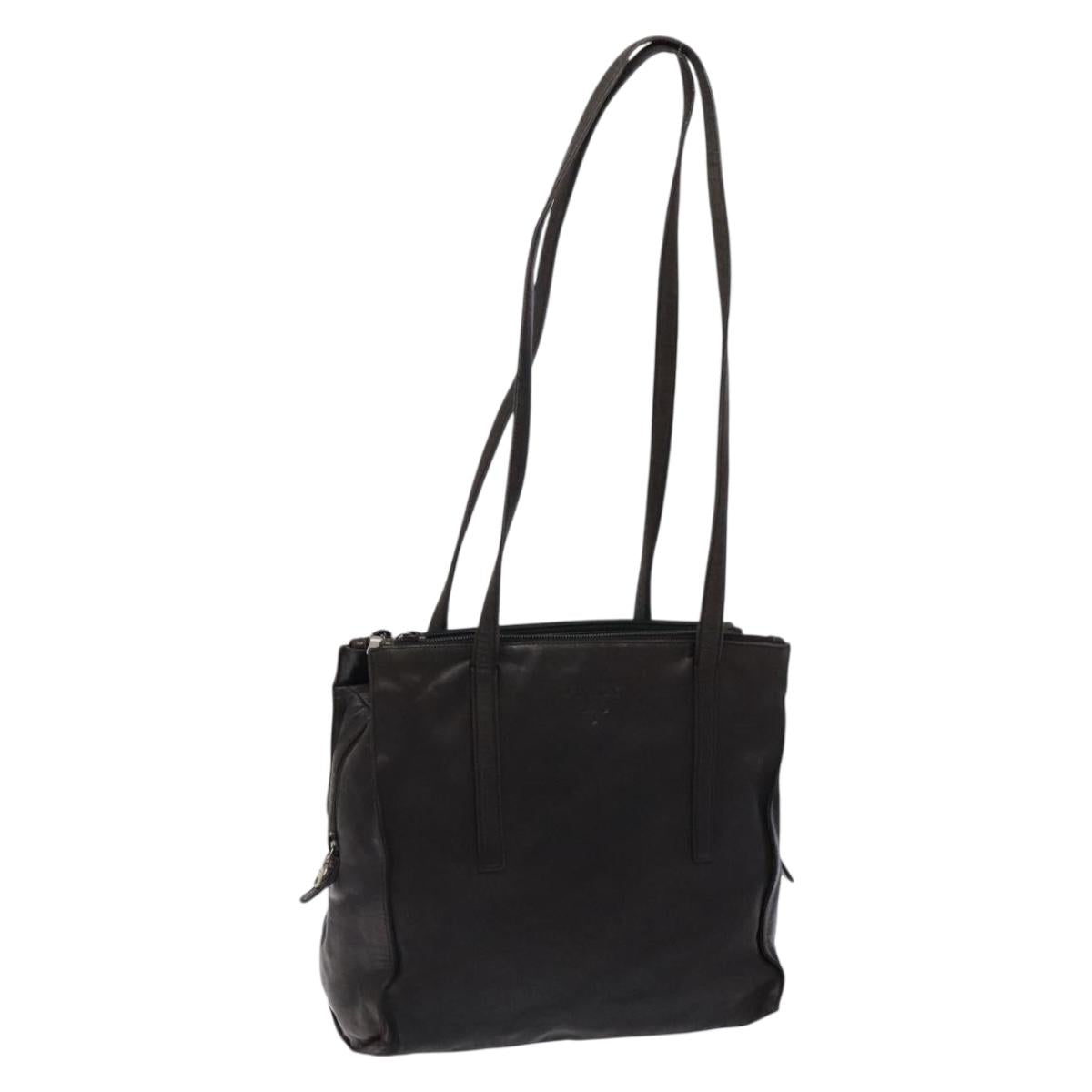 PRADA Shoulder Bag Leather Black Silver Auth bs28222