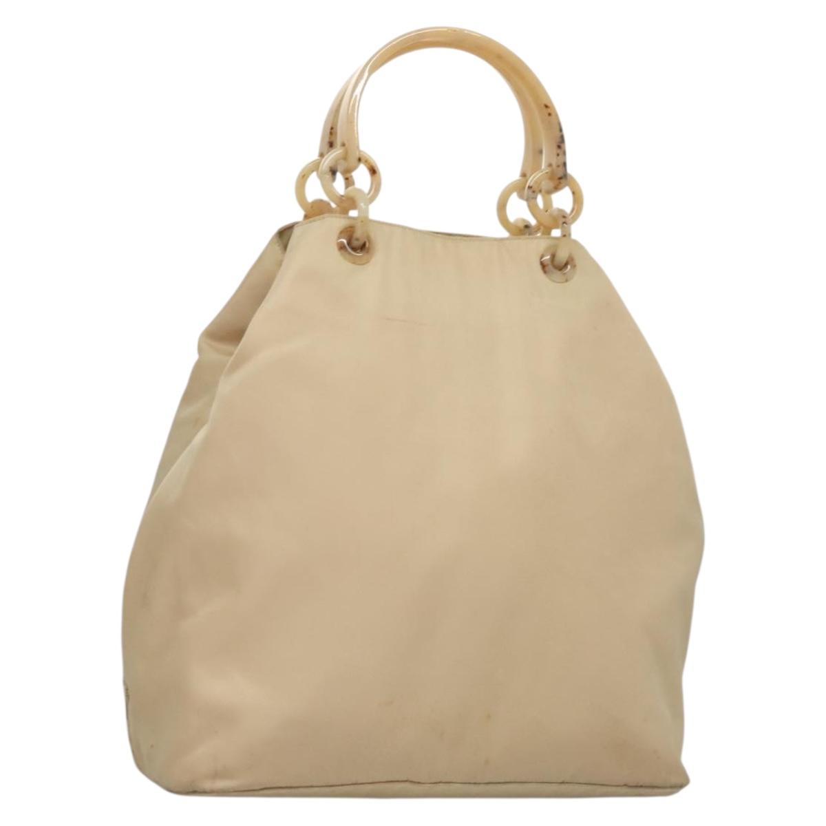 PRADA Hand Bag Nylon Beige Silver Auth bs28225