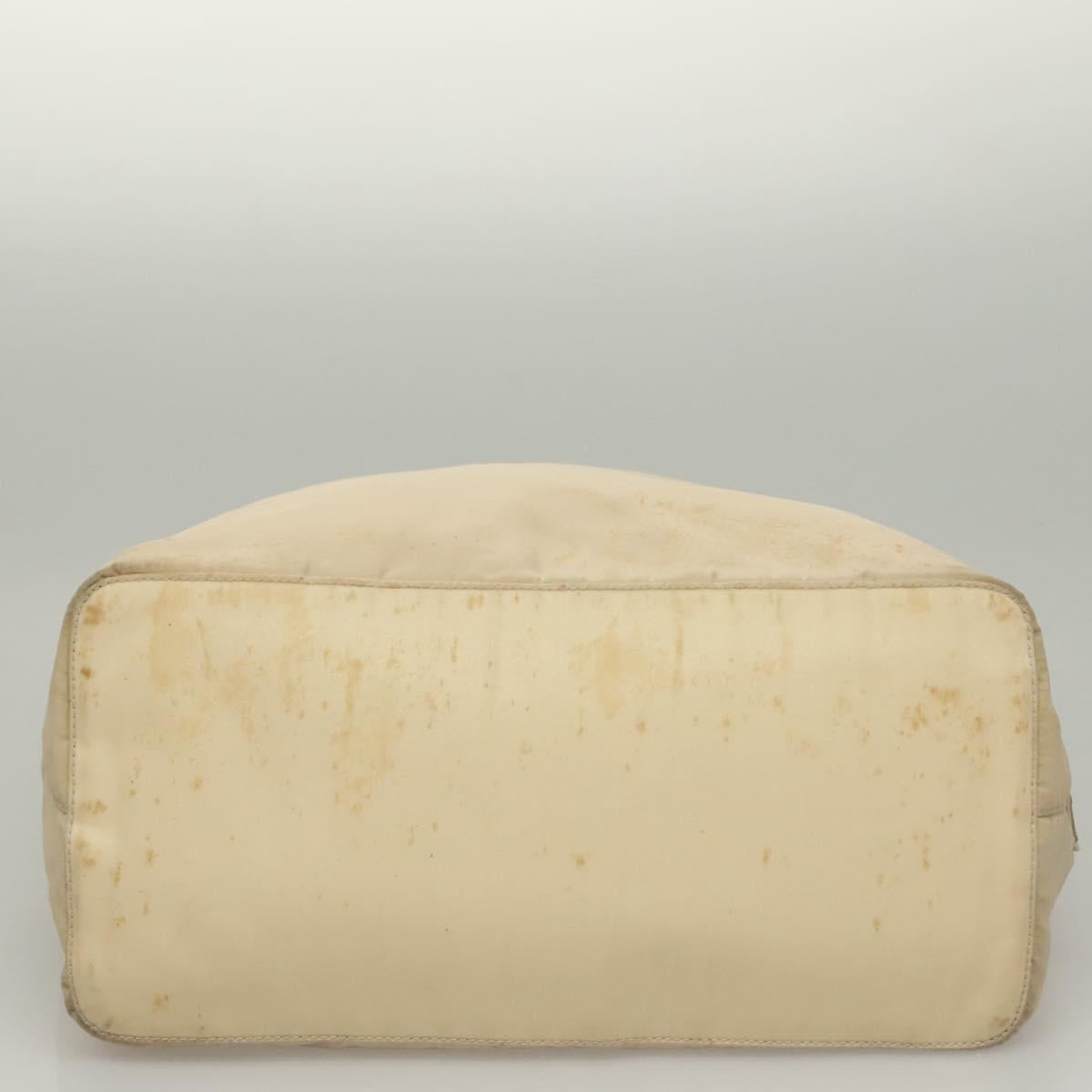 PRADA Hand Bag Nylon Beige Silver Auth bs28225