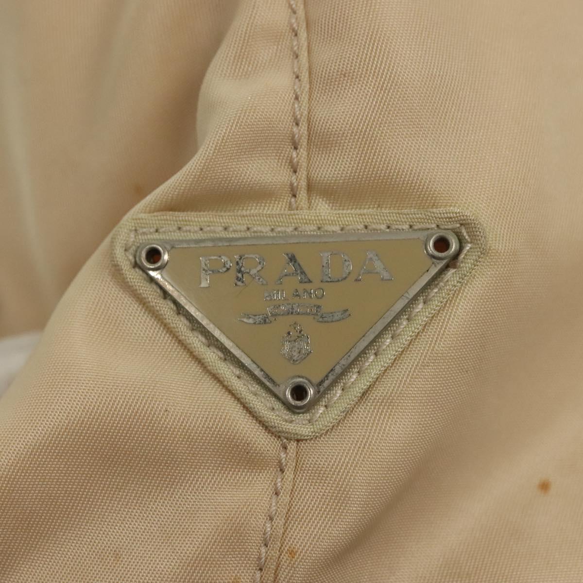 PRADA Hand Bag Nylon Beige Silver Auth bs28225