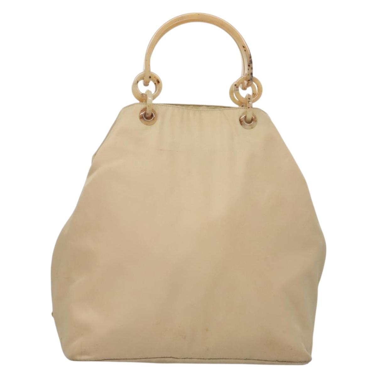 PRADA Hand Bag Nylon Beige Silver Auth bs28225