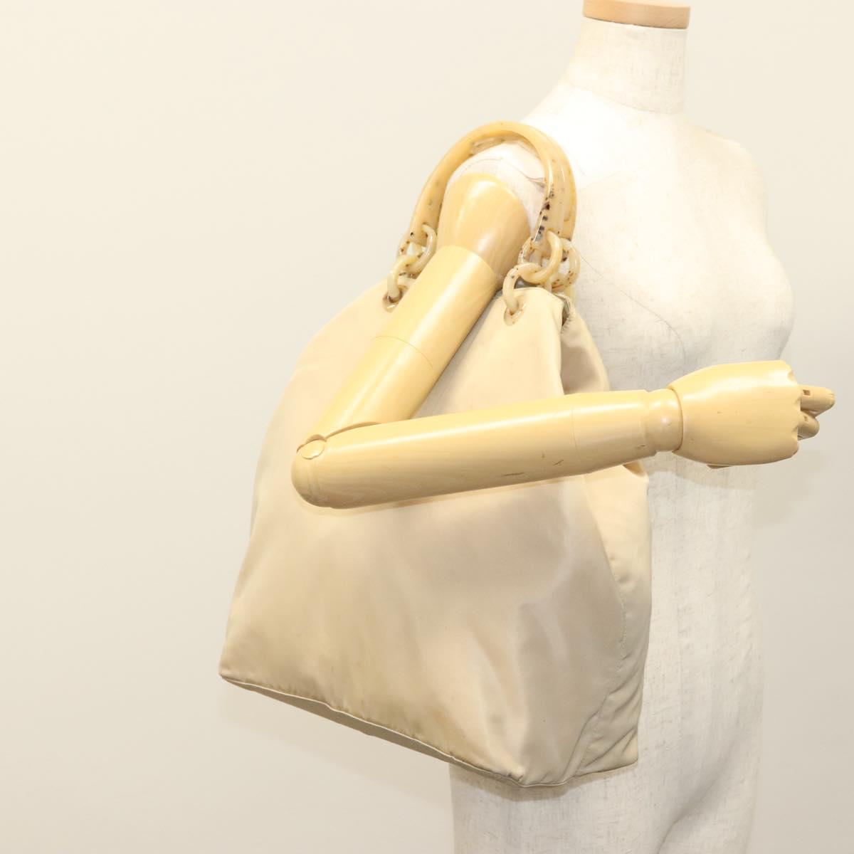 PRADA Hand Bag Nylon Beige Silver Auth bs28225