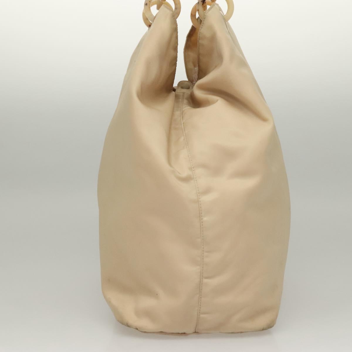 PRADA Hand Bag Nylon Beige Silver Auth bs28225