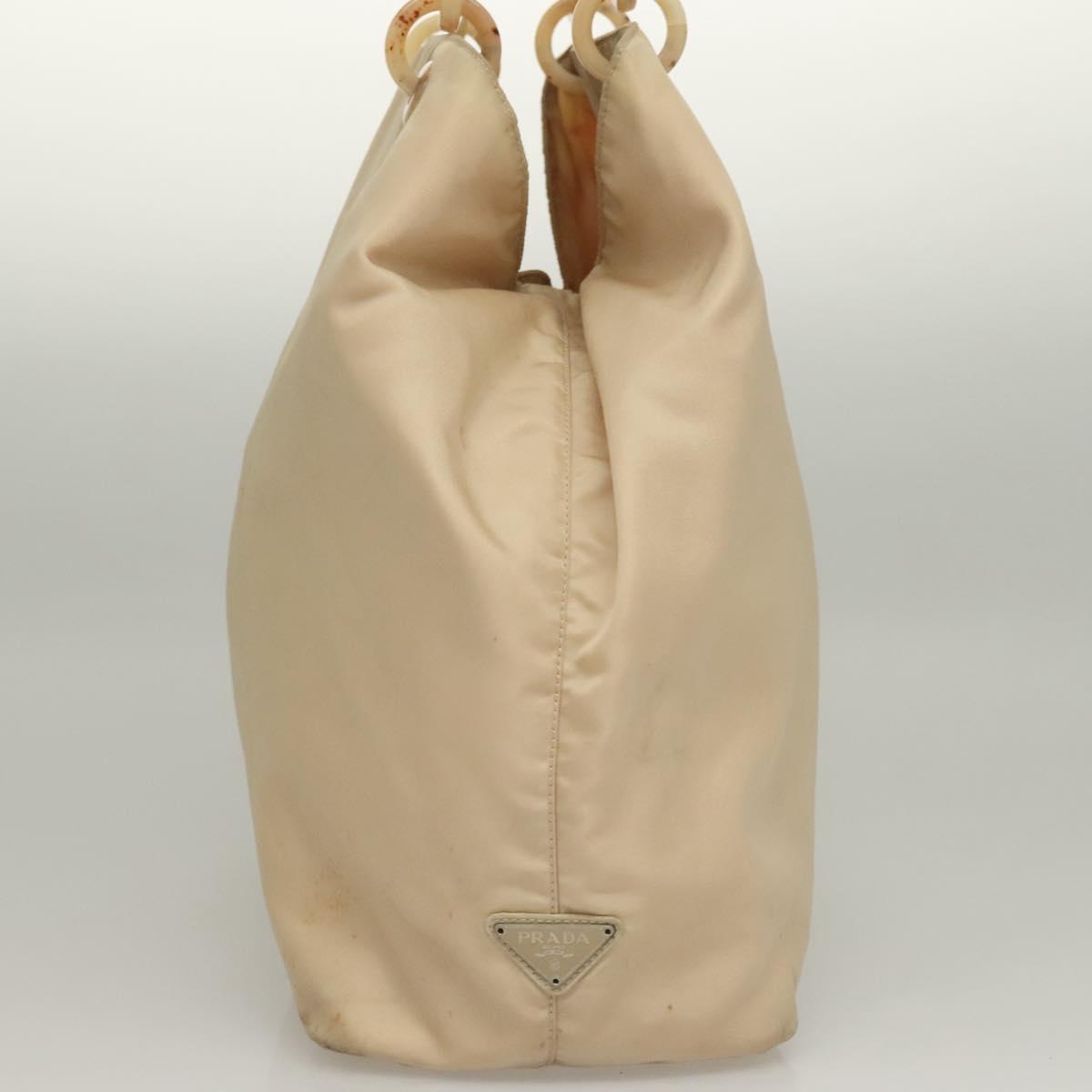 PRADA Hand Bag Nylon Beige Silver Auth bs28225