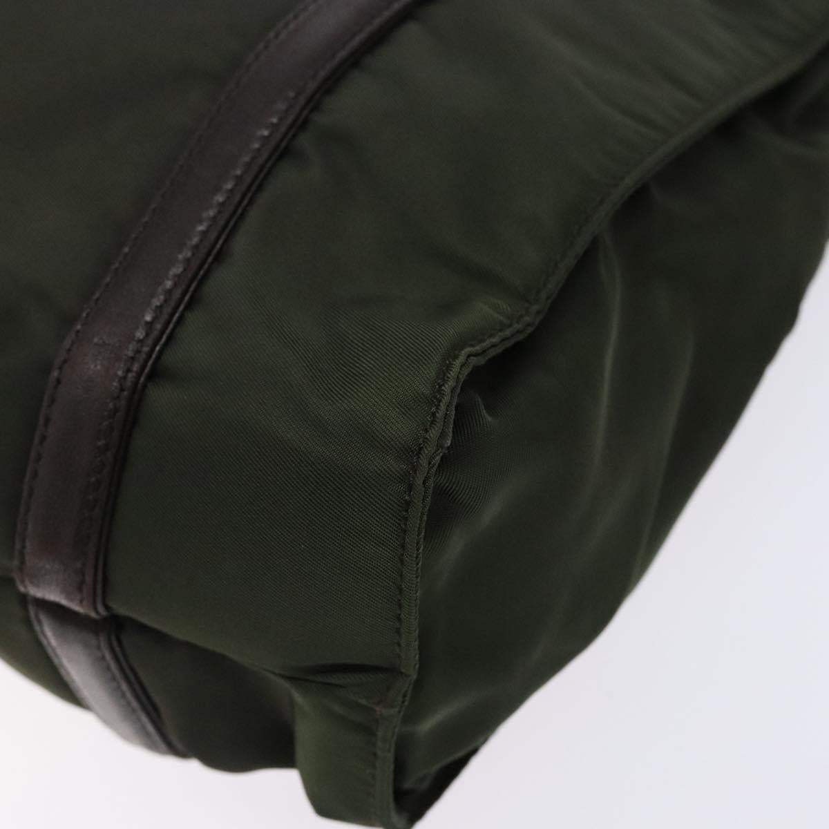 PRADA Shoulder Bag Nylon Leather Khaki Silver Auth bs28226