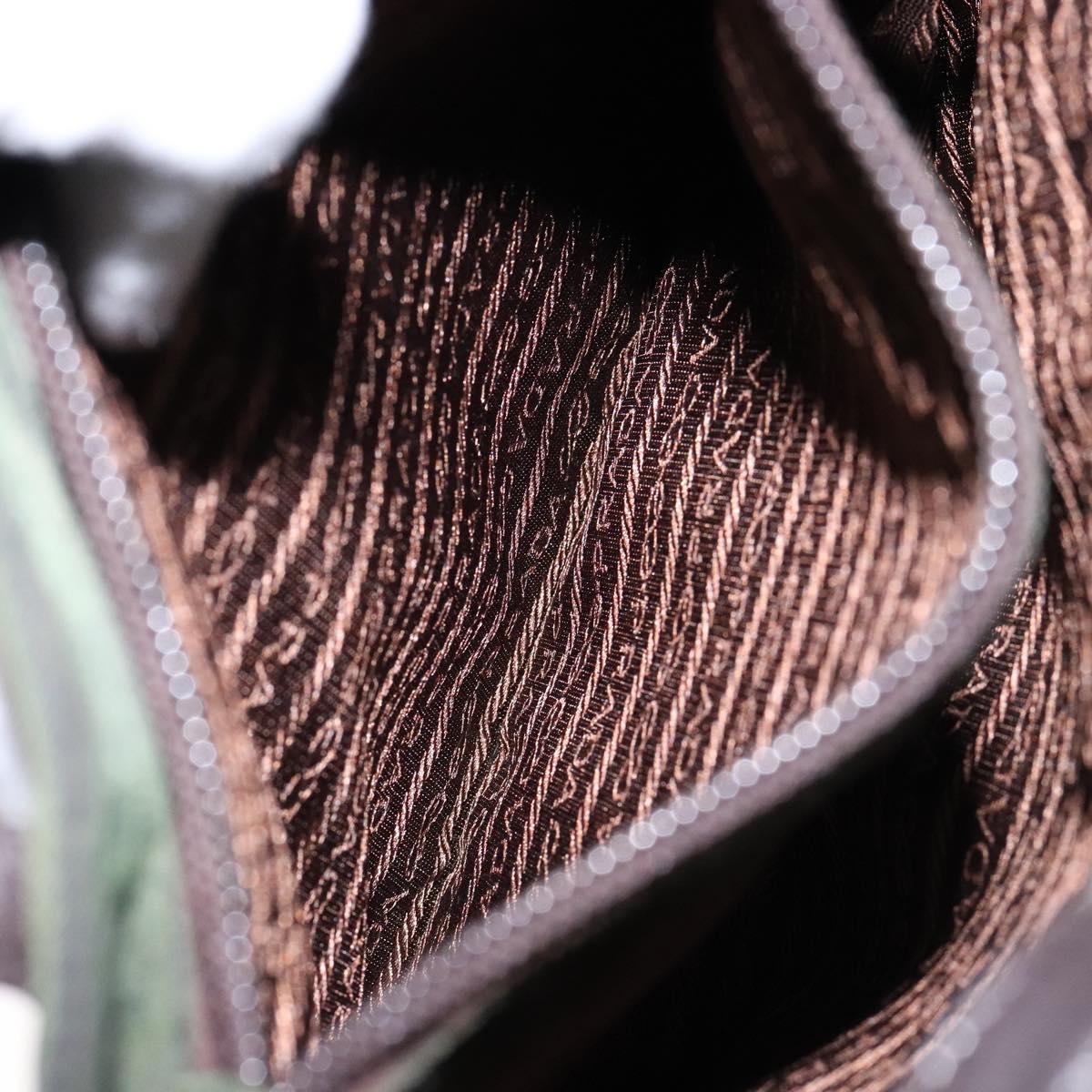 PRADA Shoulder Bag Nylon Leather Khaki Silver Auth bs28226