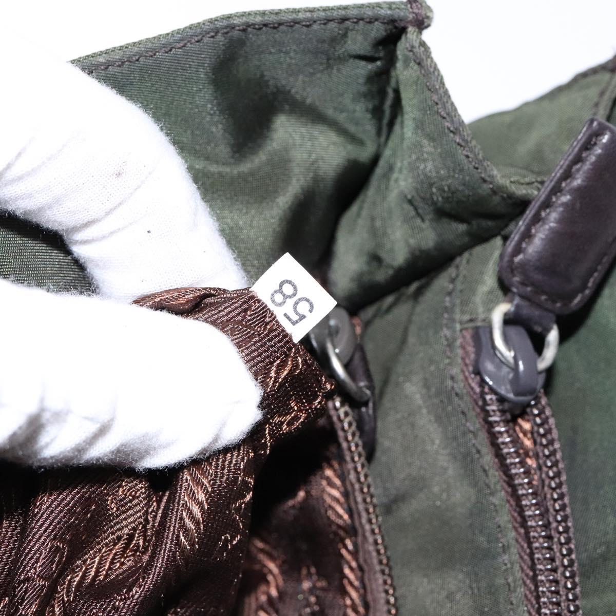 PRADA Shoulder Bag Nylon Leather Khaki Silver Auth bs28226