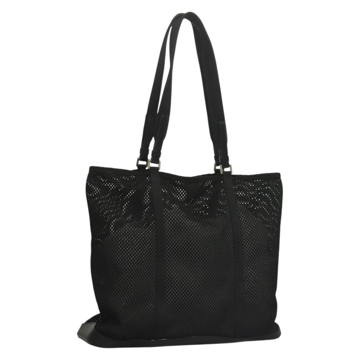 PRADA Tote Bag Nylon Black Silver Auth bs28227