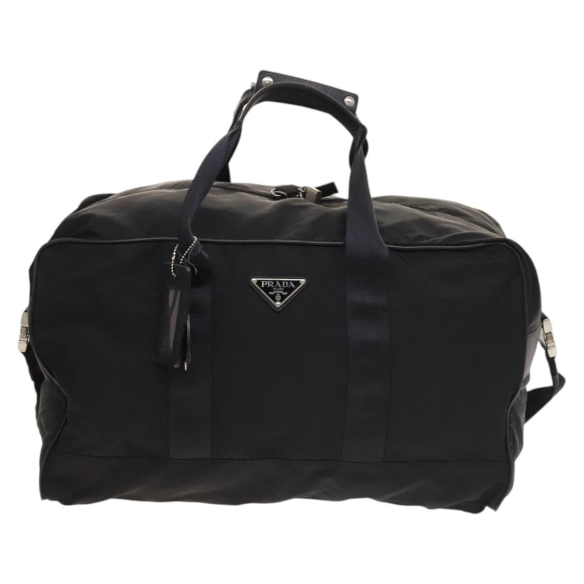 PRADA Boston Bag Nylon 2way Black Silver Auth bs28231