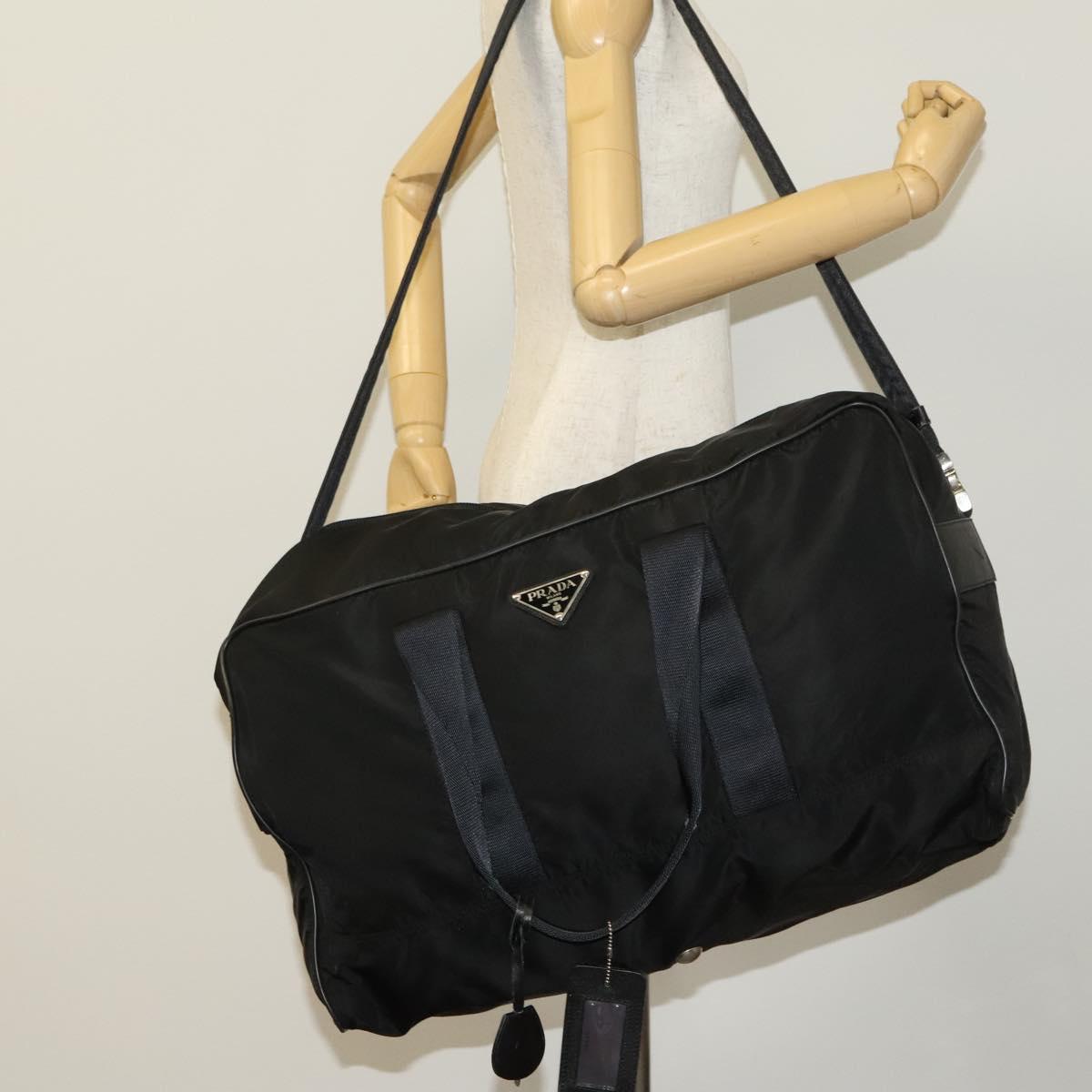 PRADA Boston Bag Nylon 2way Black Silver Auth bs28231