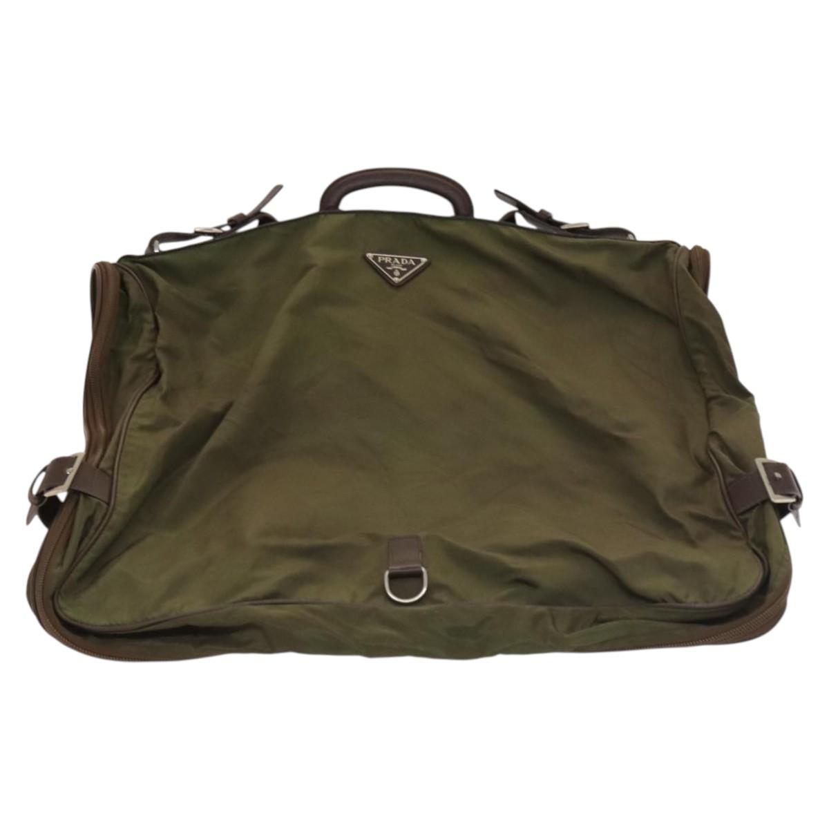 PRADA Garment Cover Nylon Khaki Silver Auth bs28233
