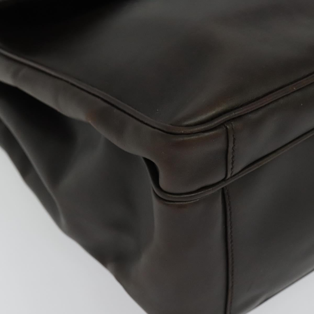 PRADA Business Bag Leather Brown Silver Auth bs28234