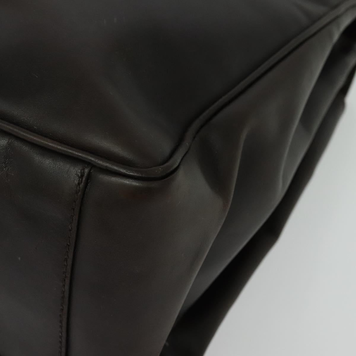 PRADA Business Bag Leather Brown Silver Auth bs28234