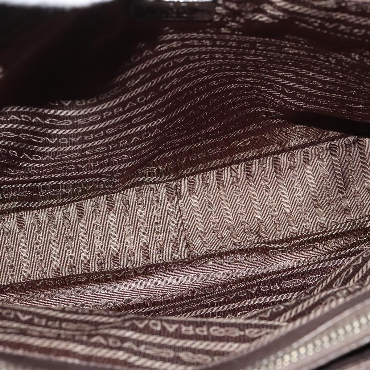 PRADA Business Bag Leather Brown Silver Auth bs28234