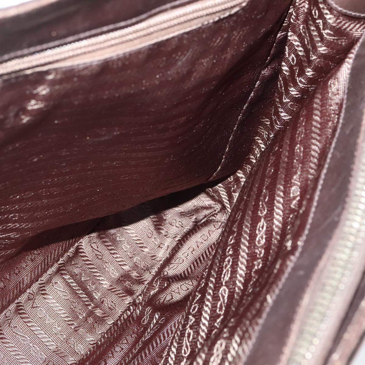 PRADA Business Bag Leather Brown Silver Auth bs28234