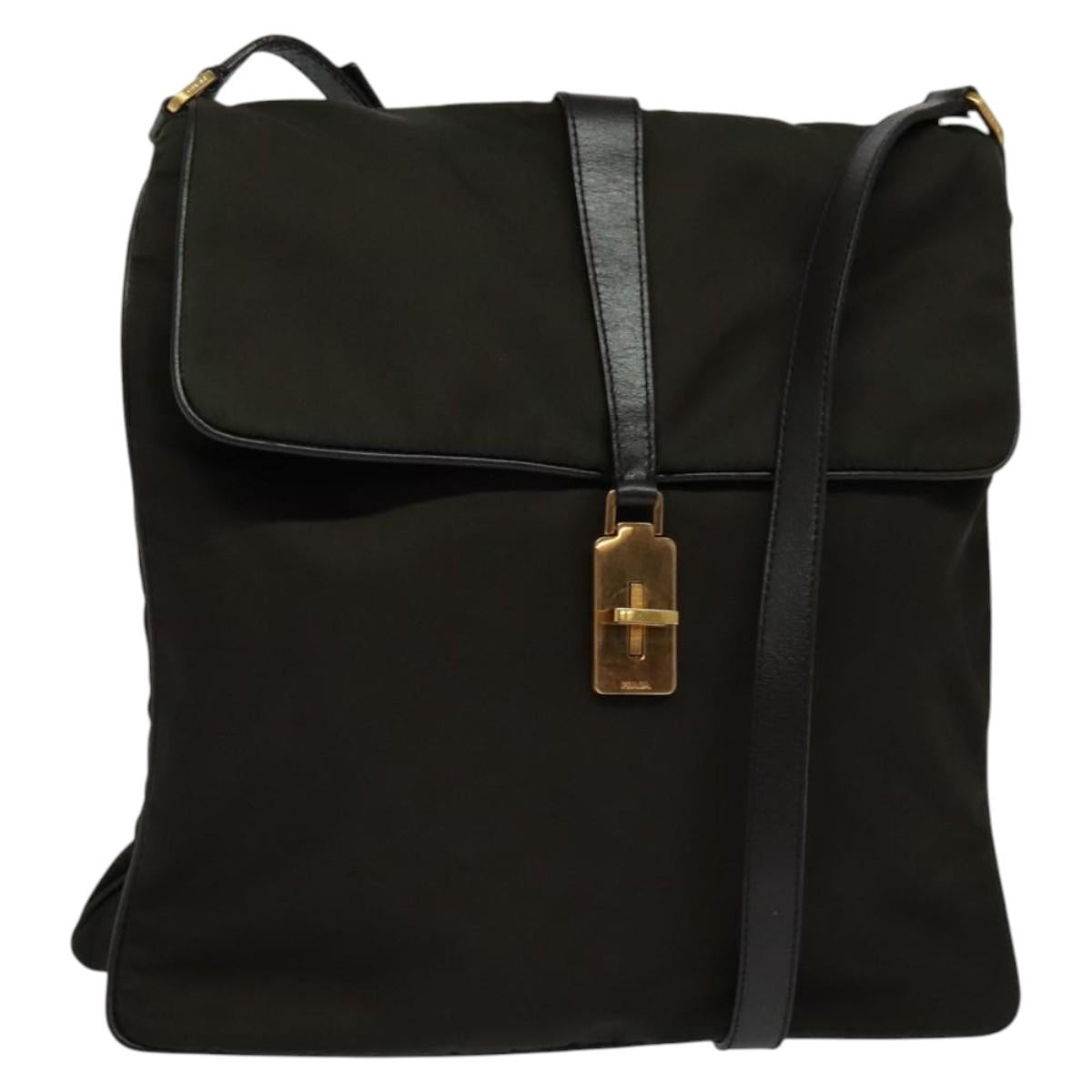 PRADA Shoulder Bag Nylon Khaki Gold Auth bs28237