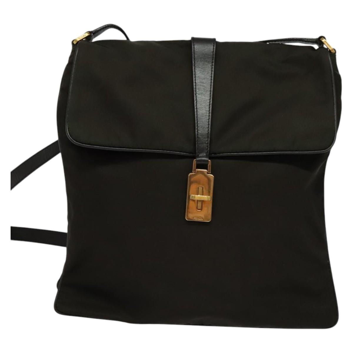 PRADA Shoulder Bag Nylon Khaki Gold Auth bs28237