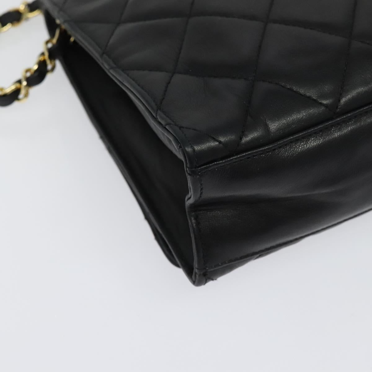 CHANEL Matelasse Chain Shoulder Bag Lamb Skin Black Gold CC Auth bs28257